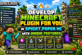 develop minecraft plugin for you in spigot, paper mc with unique features