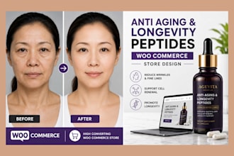 design a woocommerce store for anti aging wellness and longevity peptide brands