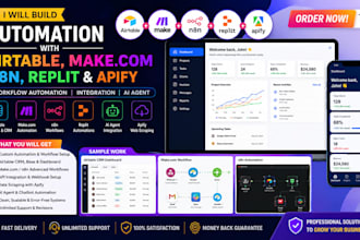 build airtable automation, make com workflow, replit and apify integration