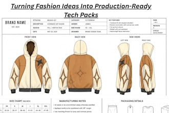 make fashion teck pack, cloth tech pack, flat sketch for manufacturing
