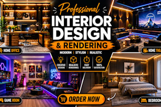 do interior design, animation for game room, home theater, home office, bedroom