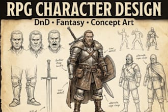 draw rpg character design, dnd character art and fantasy concept art