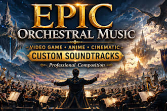 compose epic orchestral soundtrack, background music for video game, anime music