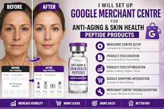 set up google merchant centre for anti aging and skin health peptide products