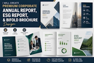 create a premium corporate annual report esg report and bifold brochure design