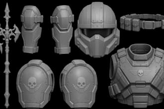 create 3d armor model, custom cosplay design game assets and stl for 3d printing