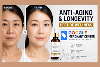 set up google merchant center for anti aging wellness, longevity peptide brands