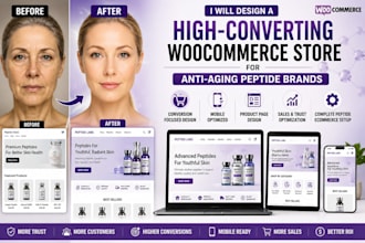 design high converting woo commerce store for anti aging peptide brands