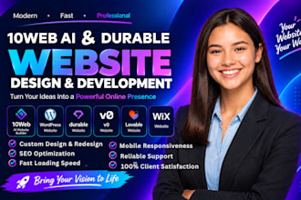 build 10web ai website, 10web wordpress website, durable, landing page, seo
