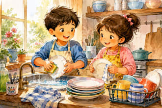 watercolor childrenstory book illustration hand drawn water color illustration