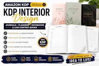 design high converting amazon KDP book interiors for journals, planners and low