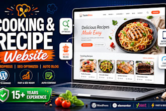 design a professional cooking website with a automated recipe or food bolg site