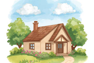 draw house illustration watercolor style