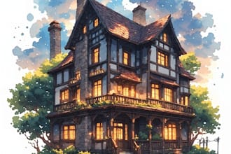 paint a watercolor house portrait or city space illustration