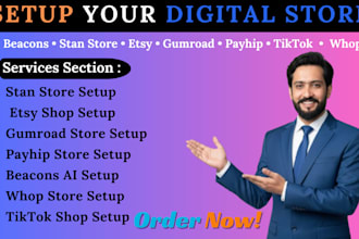 set up stan store etsy gumroad payhip  beacons ai  whop tiktok product listing