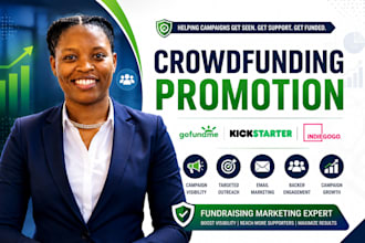 do crowdfunding promotion for fundraising on gofundme, kickstarter, indiegogo