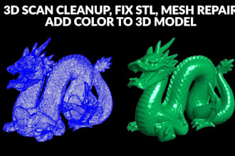 do 3d scan cleanup, mesh repair, retopology and stl fix for 3d printing