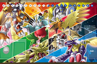 design custom digimon tcg playmat, anime deskmat, card game mat, card box mockup