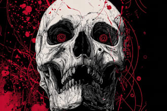 draw dark art, illustration, horror, skull, t shirt metal