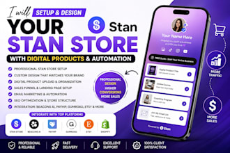 setup and design your stan store with digital products tiktok shop etsy, shopify