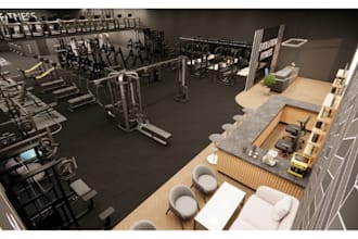 design fitness center, gym wellness studio and health club  2d and 3d rendering
