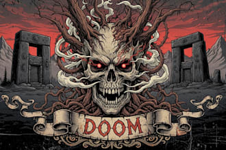 draw dark art, doom, stoner rock style for tshirt