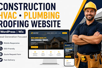 construction website, hvac, plumbing, roofing website, with wix wordpress