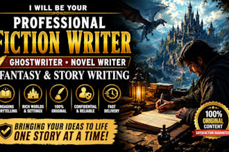 be your fiction writer, ghostwriter, novel writer, and fantasy writer