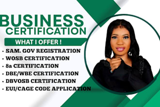 do wosb, mbe, 8a certification, sam gov registration, business plan