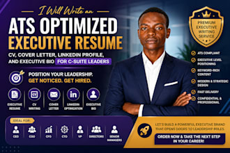 write ats optimized executive resume, CV, cover letter and linkedin profile
