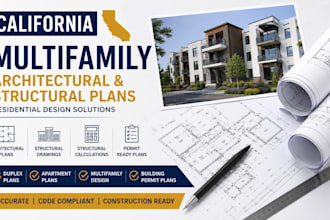 design california resident multifamily architectural building , structural plans
