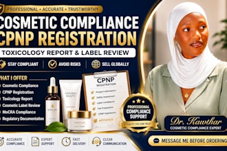 provide cosmetic compliance, toxicology report and cpnp registration support