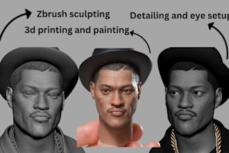 realistic 3d head sculpt celebrity face likeness 3d print and paint bust model