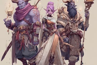 do group party character art, dnd party
