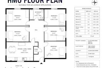 draw hmo floor plan for UK license application and property layout design
