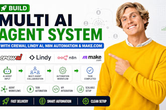 build multi ai agent system with crew ai, lindy ai, n8n automation and make com