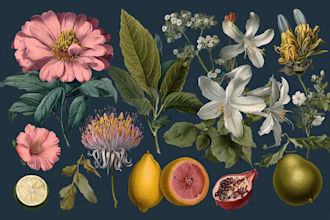 create a professional botanical fruit plants illustration