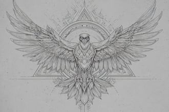 create simple line art in engraving style for badge, tattoo