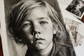 paint a charcoal and pencil digital portrait illustration