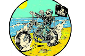 create vintage illustrations for biker surf board company logo