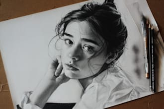 illustrate professional a pencil and charcoal portrait for you