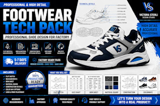 high detail sneaker tech pack design for shoe brands and manufacturers