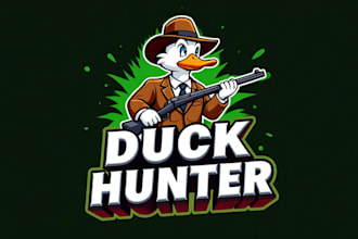 design awesome duck hunter mascot logo with unlimited revision