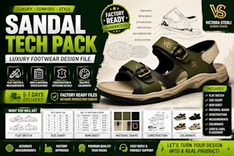 luxury sandal and slipper tech pack design for footwear manufacturing
