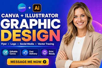 do canva illustrator graphic design, flyer, logo and vector tracing