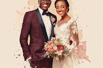 draw couple portrait for wedding illustration