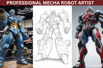 draw armor mecha robot charcter concept for youn