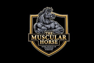 design magnificent super muscular horse logo