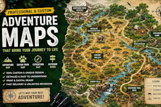 create adventure tourism map, safari park map, expedition map, outdoor guide