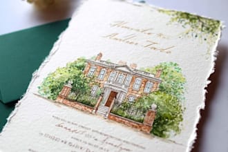 draw watercolor wedding venue, house and building